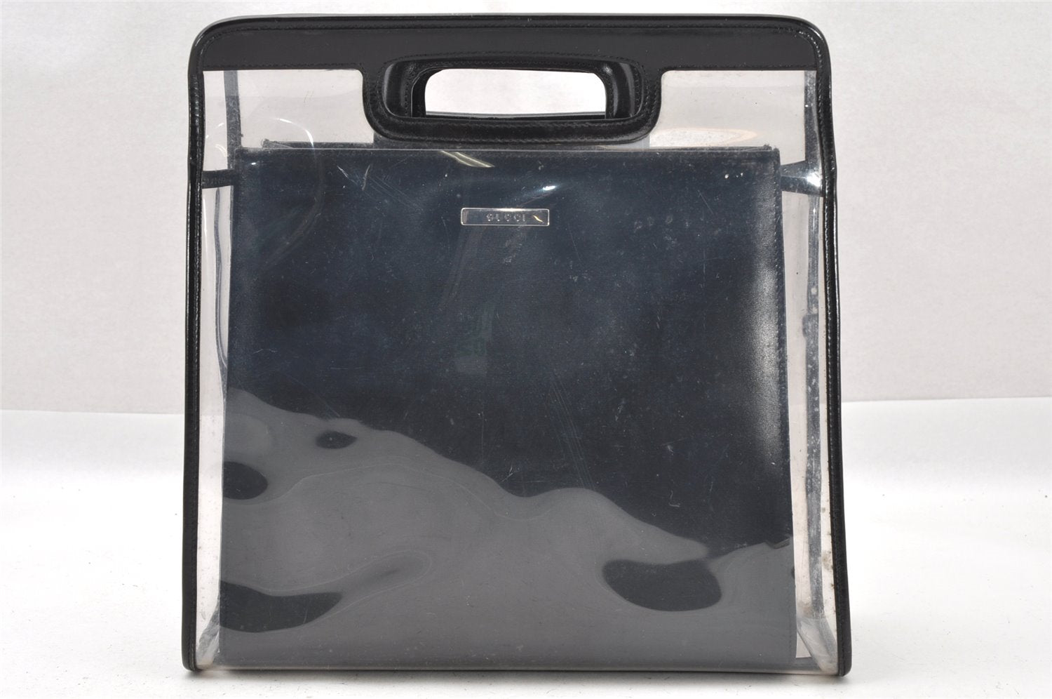 Authentic GUCCI Vintage 2in1 Hand Bag Vinyl Leather Clear 1312I