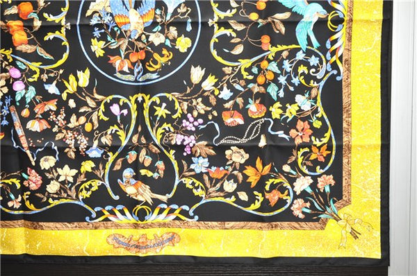 Auth HERMES Carre 90 Scarf "PIERRES d'ORIENT et d'OCCIDENT" Silk Black Box 1313D