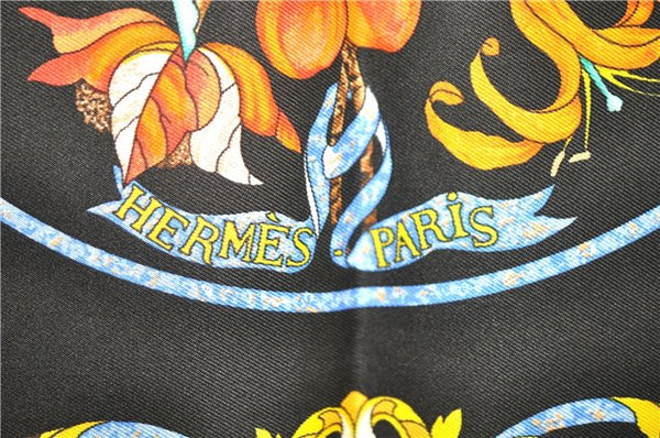 Auth HERMES Carre 90 Scarf "PIERRES d'ORIENT et d'OCCIDENT" Silk Black Box 1313D