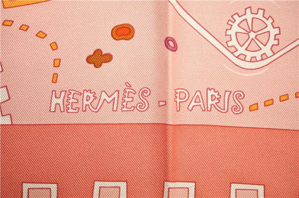 Authentic HERMES Carre 90 Scarf "La mecanique des idees" Silk Pink Box 1317D