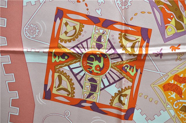 Authentic HERMES Carre 90 Scarf "La mecanique des idees" Silk Pink Box 1317D