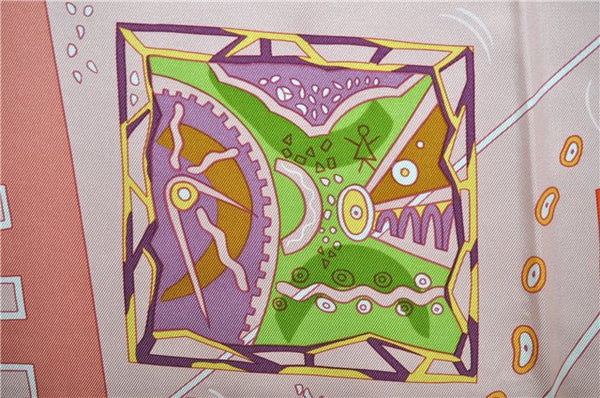 Authentic HERMES Carre 90 Scarf "La mecanique des idees" Silk Pink Box 1317D