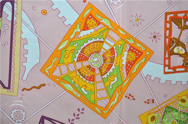 Authentic HERMES Carre 90 Scarf "La mecanique des idees" Silk Pink Box 1317D