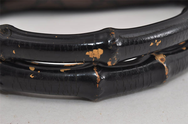 Authentic GUCCI Vintage Bamboo Hand Bag GG Nylon Leather 0021010 Brown 1317I