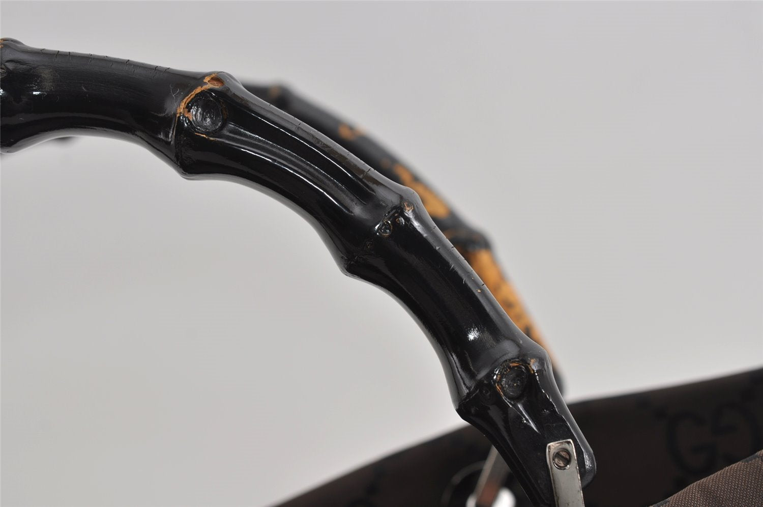 Authentic GUCCI Vintage Bamboo Hand Bag GG Nylon Leather 0021010 Brown 1317I