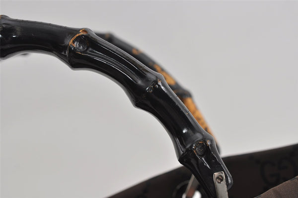 Authentic GUCCI Vintage Bamboo Hand Bag GG Nylon Leather 0021010 Brown 1317I