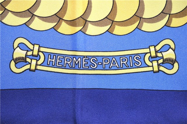 Authentic HERMES Carre 90 Scarf "KOSMIMA" Silk Blue 1318D