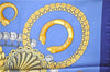 Authentic HERMES Carre 90 Scarf "KOSMIMA" Silk Blue 1318D