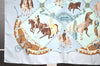 Authentic HERMES Carre 90 Scarf "Musee Vivant du Cheval" Silk Light Blue 1318I