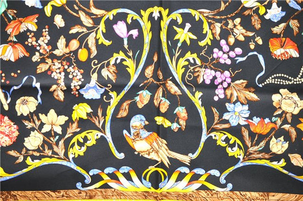 Auth HERMES Carre 90 Scarf "PIERRES D'ORIENT et d'OCCIDENT" Silk Black 1319D