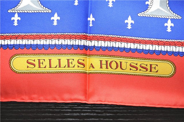 Authentic HERMES Carre 90 Scarf "SELLES A HOUSSE" Silk Red 1323D