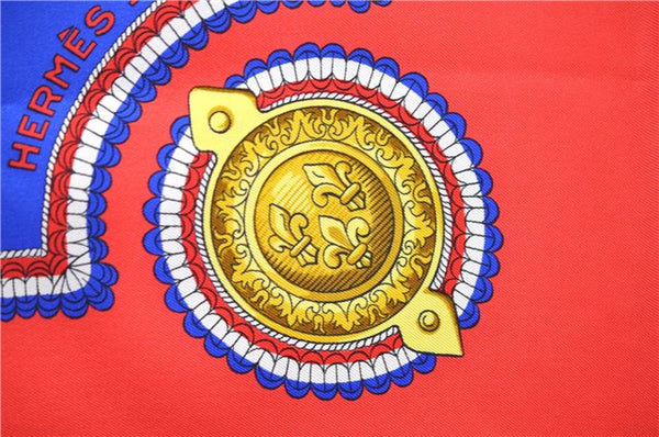 Authentic HERMES Carre 90 Scarf "SELLES A HOUSSE" Silk Red 1323D