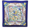 Authentic HERMES Carre 90 Scarf "TROPIQUES" Silk Blue 1324D