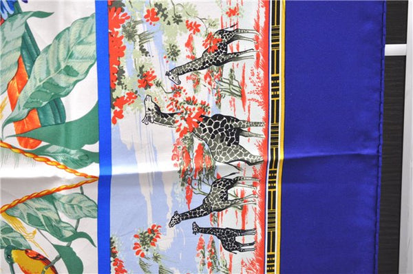 Authentic HERMES Carre 90 Scarf "TROPIQUES" Silk Blue 1324D