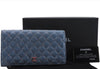 Authentic CHANEL Calf Skin Matelasse Long Wallet Purse CC Logo Blue Box 1325F