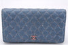 Authentic CHANEL Calf Skin Matelasse Long Wallet Purse CC Logo Blue Box 1325F