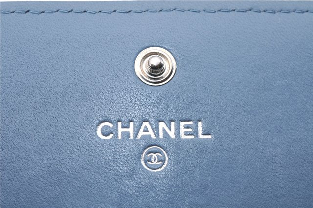 Authentic CHANEL Calf Skin Matelasse Long Wallet Purse CC Logo Blue Box 1325F