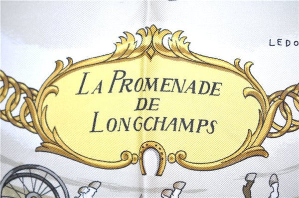 Authentic HERMES Carre 90 Scarf "LA PROMENADE DE LONGCHAMPS" Silk Blue 1325G