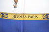 Authentic HERMES Carre 90 Scarf "LA PROMENADE DE LONGCHAMPS" Silk Blue 1325G