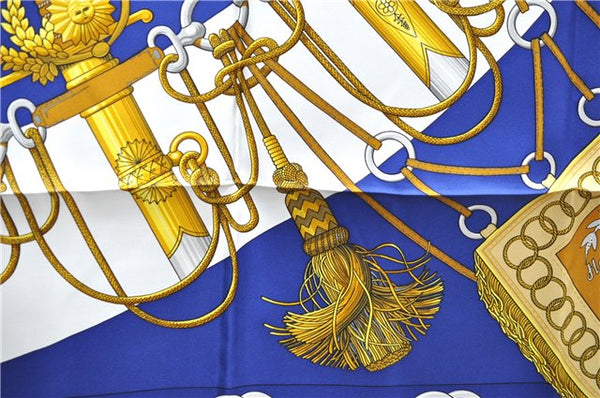 Authentic HERMES Carre 90 Scarf "Cliquetis" Silk Blue 1326D