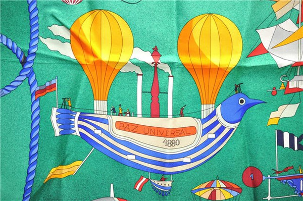 Authentic HERMES Carre 90 Scarf "LES FOLIES DU CIEL" Silk Green 1327D