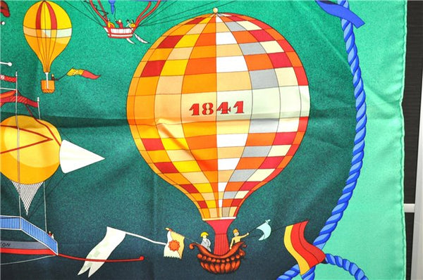 Authentic HERMES Carre 90 Scarf "LES FOLIES DU CIEL" Silk Green 1327D