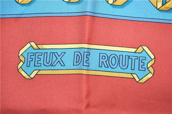 Authentic HERMES Carre 90 Scarf "Feux de Route" Silk Red 1327G