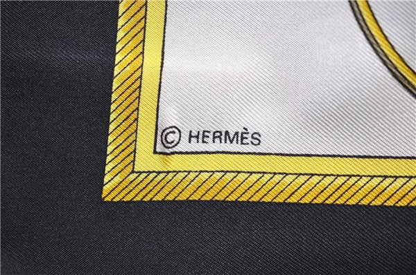 Authentic HERMES Carre 90 Scarf "LES VOITURES A TRANSFORMATION" Silk Black 1328D