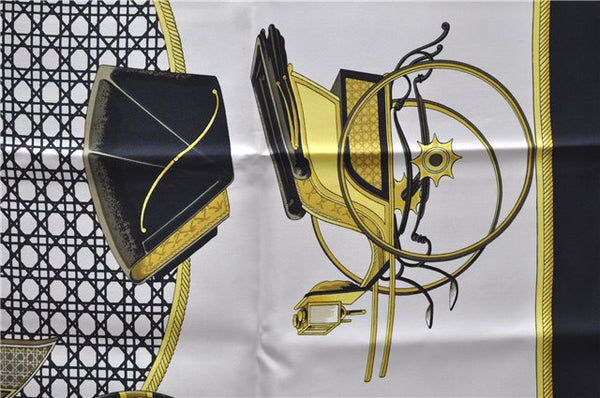 Authentic HERMES Carre 90 Scarf "LES VOITURES A TRANSFORMATION" Silk Black 1328D