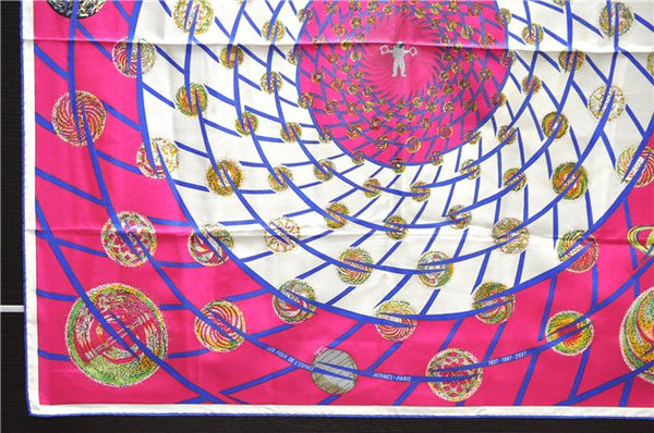 Authentic HERMES Carre 90 Scarf "LES FEUX DE L'ESPACE" Silk Blue Pink 1329D