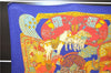 Authentic HERMES Pleats Scarf "ART des STEPPES" Silk Blue Box 1331D