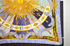 Authentic HERMES Pleats Scarf "CARPE DIEM" Silk Blue Box 1332D