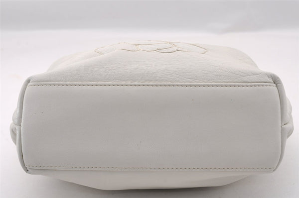 Authentic CHANEL Vintage Camellia Leather Plastic Hand Bag Purse White 1333I