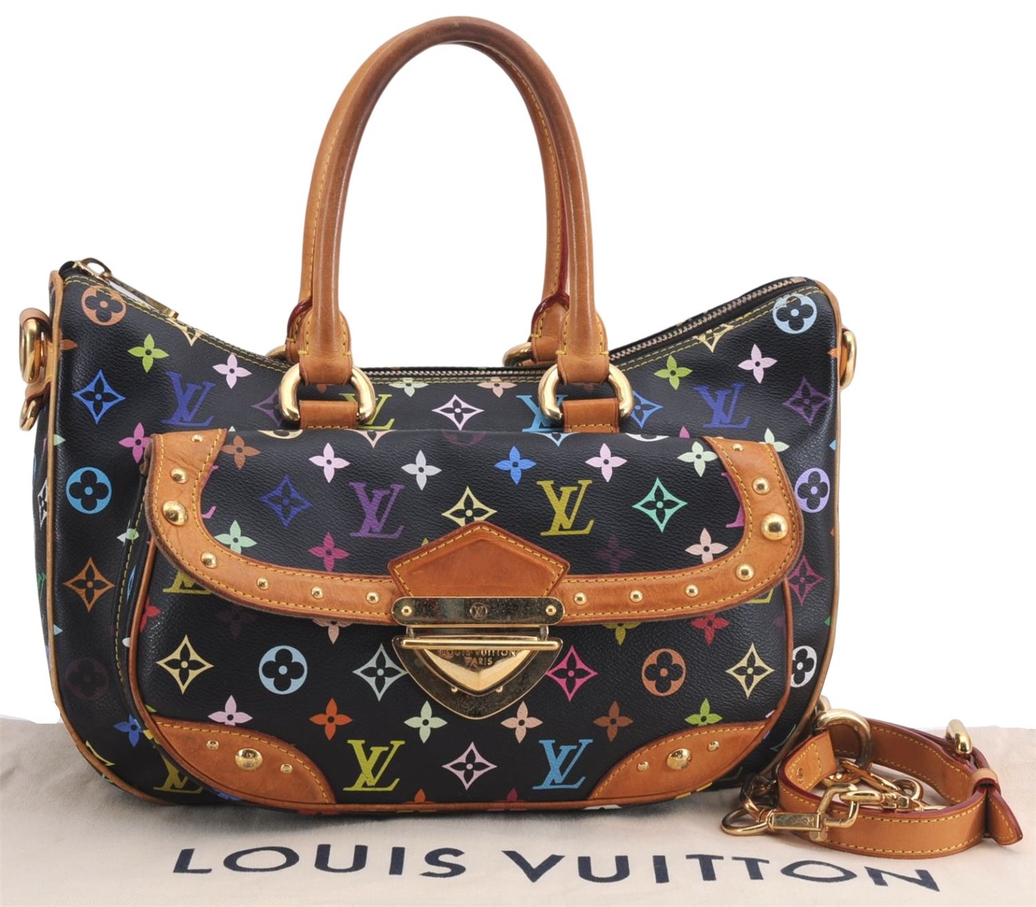 Auth Louis Vuitton Monogram Multicolor Rita 2Way Hand Bag Black M40126 LV 1334E