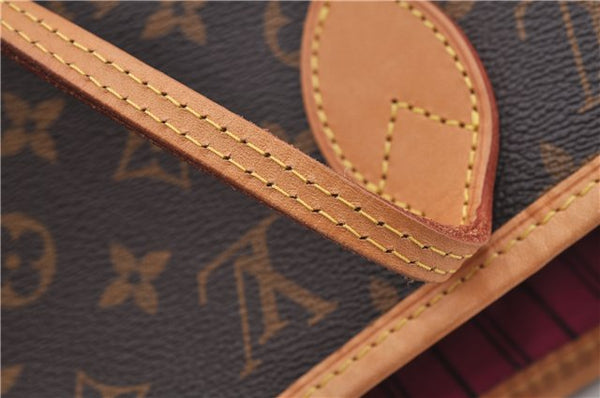 Authentic Louis Vuitton Monogram Neverfull MM Tote Bag Fuchsia M40996 Pink 1335F