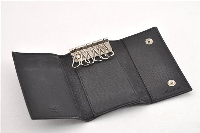 Authentic PRADA Vintage Saffiano Leather 6 Six Hooks Key Case Black 1335G