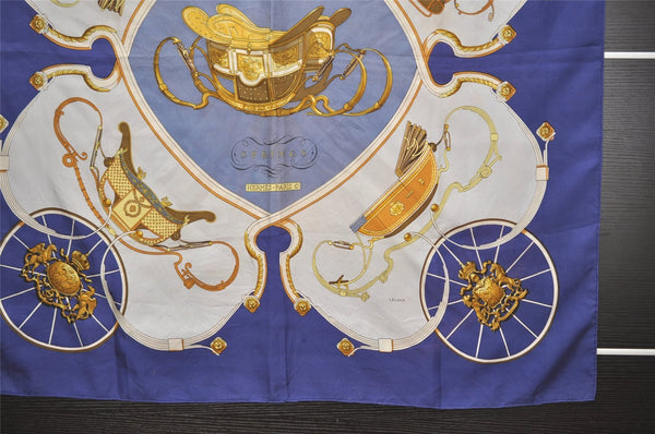 Authentic HERMES Carre 90 Scarf "SPRINGS" Silk Blue 1335I