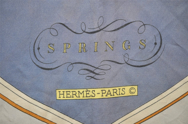 Authentic HERMES Carre 90 Scarf "SPRINGS" Silk Blue 1335I