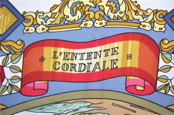 Authentic HERMES Carre 90 Scarf "L'ENTENTE CORDIALE" Silk Red 1336G