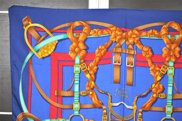 Authentic HERMES Carre 90 Scarf "Grand Manege" Silk Blue 1337I