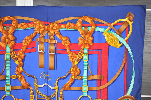 Authentic HERMES Carre 90 Scarf "Grand Manege" Silk Blue 1337I