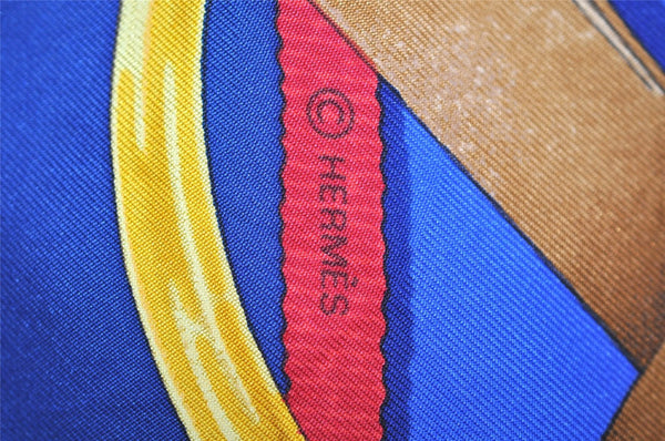 Authentic HERMES Carre 90 Scarf "Grand Manege" Silk Blue 1337I