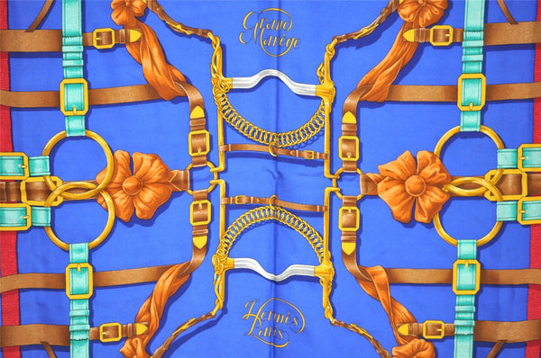 Authentic HERMES Carre 90 Scarf "Grand Manege" Silk Blue 1337I