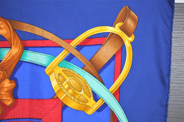 Authentic HERMES Carre 90 Scarf "Grand Manege" Silk Blue 1337I