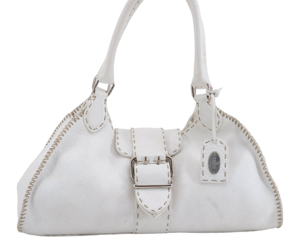 Authentic FENDI Selleria Shoulder Hand Bag Leather White 1339E