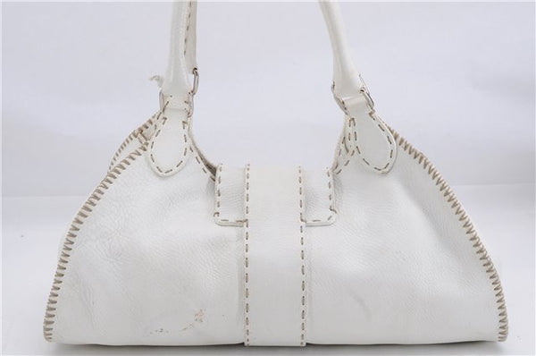 Authentic FENDI Selleria Shoulder Hand Bag Leather White 1339E