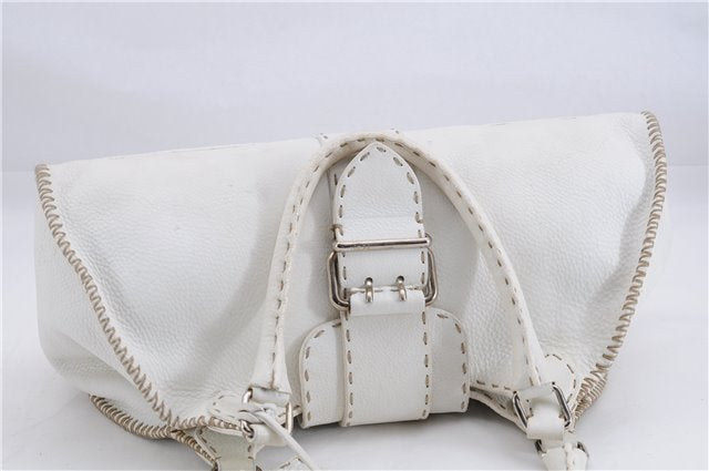 Authentic FENDI Selleria Shoulder Hand Bag Leather White 1339E