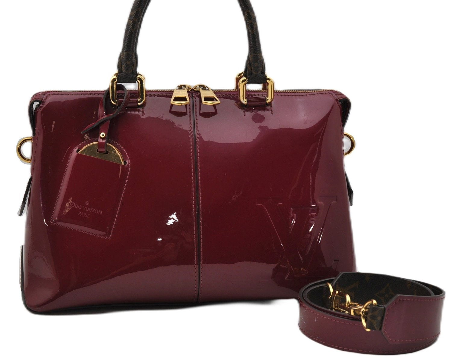 Authentic Louis Vuitton Vernis Tote Miroir 2Way Hand Bag M54640 Wine Red 1339F