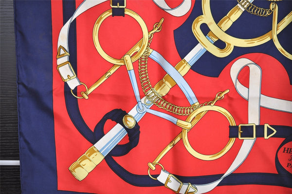 Authentic HERMES Carre 90 Scarf "Eperon d'Or" Silk Navy 1340I