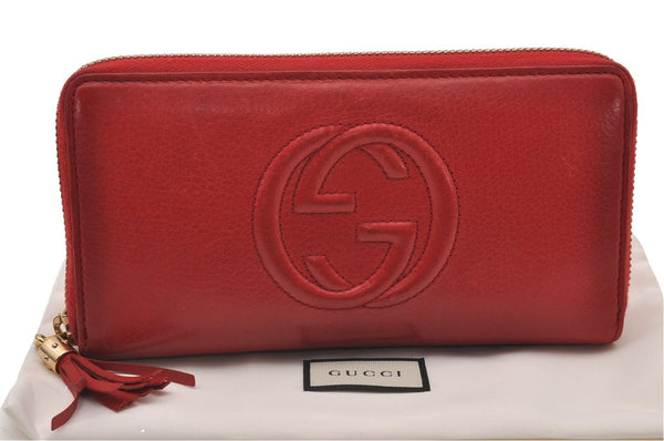 Authentic GUCCI SOHO Tassel Long Wallet Purse Leather 308004 Red 1341I